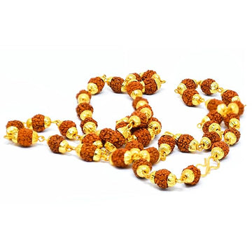 Golden Cap Rudraksha Mala (108+1 Beads) – Original 5 Mukhi Himalayan Rudraksha Mala with Authenticity Certificate | Handmade Spiritual Japa Mala for Meditation & Pooja