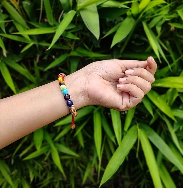 7 Chakra Rudraksha Bracelet – Original 5 Mukhi Rudraksha with Chakra Stones | Spiritual Healing Energy Bracelet for Men & Women
